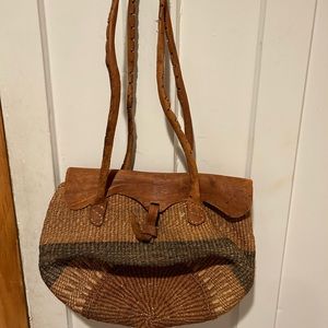 Cute boho woven bag with leather accents